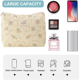 Tefola Neceser Floral De Algodón，Bolsa De Maquillaje Grande,Bolsa De Cosméticos Acolchada Con Asa De Gran Capacidad, Bolsa Organizadora De Maquillaje De Viaje，Bolsa De Almacenamiento Multifunción