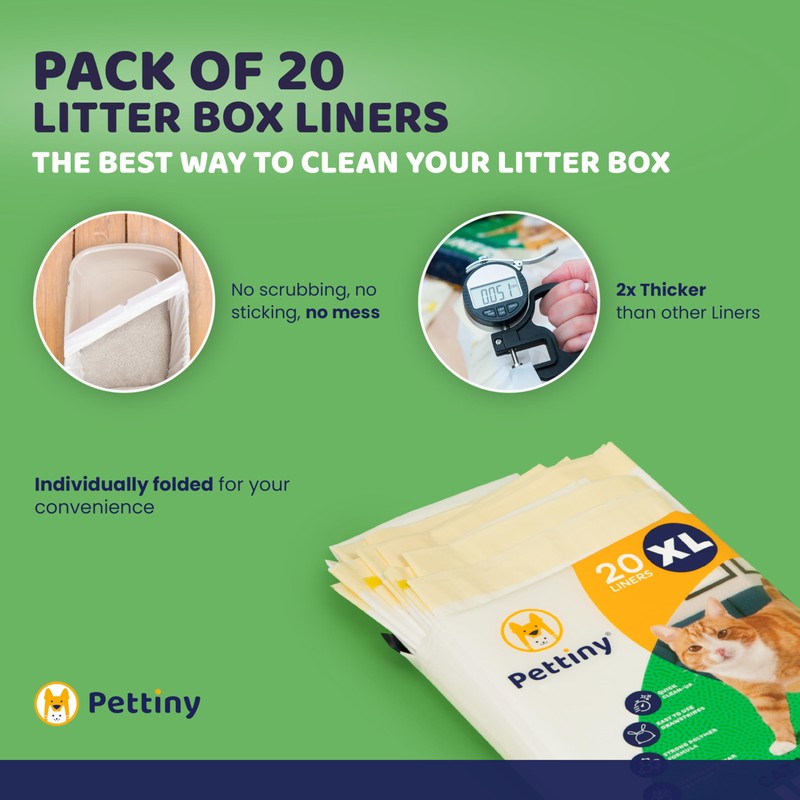 Pettiny 20 XL Cat Litter Box Liners with Drawstrings -