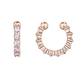 PAVOI 14K Rose Gold Plated 2.5mm Cubic Zirconia Sparkling Round Huggie Ear Cuff Gold Earrings for Women | Clip On Cartilage