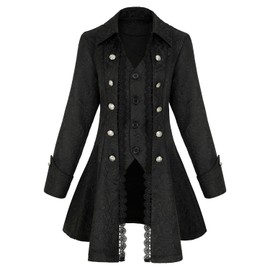 Bvfjqup Women's Steampunk Thin Jacket Gothic Victorian Mid-Century Vintage Lace-Trimmed Jacket.(Z3007BK,S) Black
