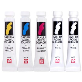 Sakura Crepas AGW5W2 Acrylic Gouache Paint Set of 2 Primary Colors + White