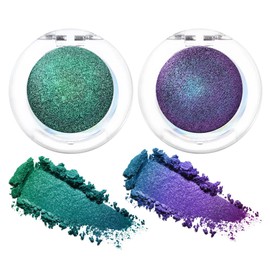 evpct 2Pcs Purple Emerald green Blue Duochrome MultiChrome Chameleon Chrome Eyeshadow Palette Holographic Set Bright Purple High Pigment Shimmer Concrete Minerals Blue eyeshadow Loose Powder,2g,03&04