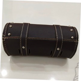 STOBAZA PU Leather Motorcycle Saddlebag Round Tool Storage Bag with Mounting Straps for Maximum Usability Dark Brown