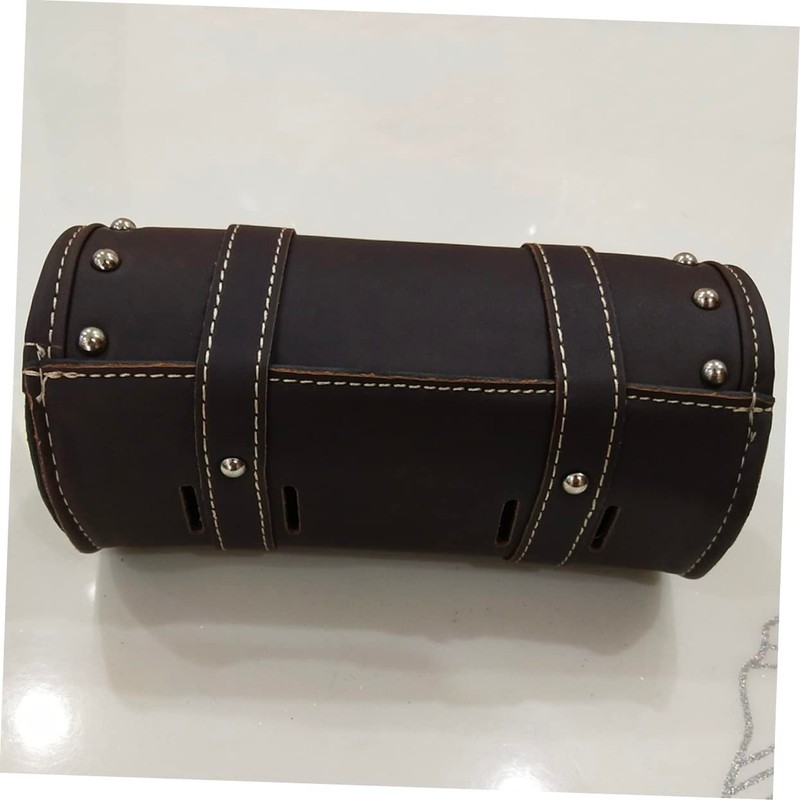 STOBAZA PU Leather Motorcycle Saddlebag Round Tool Storage Bag with