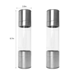 2PCS 2 in 1 Salt and Pepper Grinder Adjustable Coarseness Stainless Steel Mill for Kitchen, Outdoor Barbecue Dual Rotor Combo, Manual Herb Spice Shaker, Refillable Clear Acrylic Chamber All-in-One