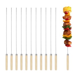 M METERXITY 20-Pack Metal Kabob Skewers with Wood Handle, 13.8 Inch Stainless Steel Barbecue BBQ Skewers for Grilling for Party/Outdoor[0.08 Inch]