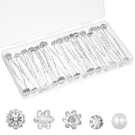 40 Stück Hochzeit Perle Haarnadeln für Braut, Haarnadeln mit Perlen U-Förmige Haarschmuck Braut Silber Strass Perlen Haarschmuck für Hochzeit Prom Party Mädchen Brautjungfer
