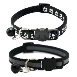 Hepplly 2-Pack Cat Collars Quick Release Reflective Kitten Collar with Bell (Black)