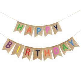 Happy Birthday Garland, Birthday Linen Banner, Birthday Decoration, Garland Birthday, Birthday Party Decoration for Baby Shower and Adults