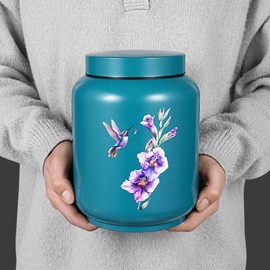 JEVACO Cremation Urn for Human Ashes Adult Women - 200 Cubic Inches Stainless Steel Urn, Hummingbird & Floral Design for Burial, Memorial or Home Display with Velvet Bag