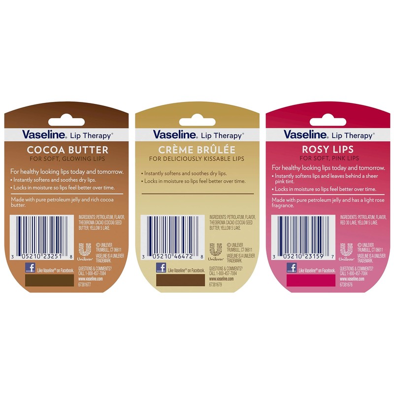 Vaseline Lip Therapy Variety 3-Pack – Crème Brûlée, Rosy Lips,