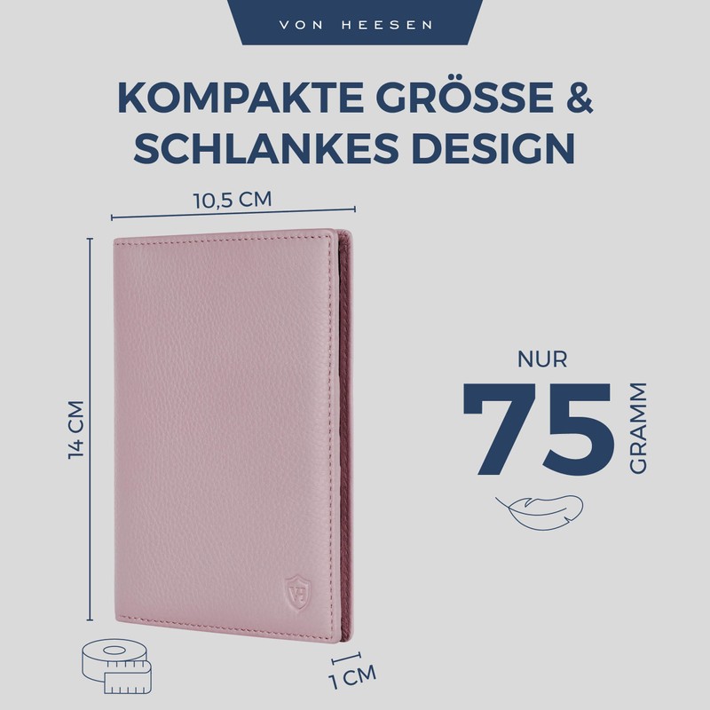 VON HEESEN Passport Holder Leather with RFID Protection for Men