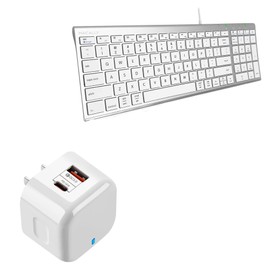 BoxWave Charger Compatible with Macally Compact Wired Keyboard - PD miniCube (20W), 20W PD USB Type-C Wall Charger - Winter White