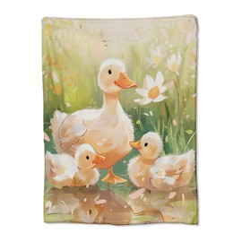Flannel Duck Blanket for Adults & Kids, Cute Duck Flower Throw Blanket for Sofa, Couch, Bed & Living Room - Soft, Warm & Cozy - 60" x 50"