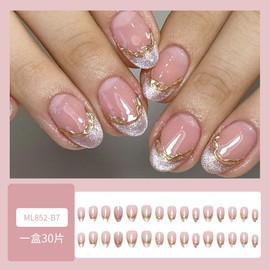 30Pcs Gold Silver French Tip Press on Nails Short Almond 3D Cat Eyes Nails Press Ons Ombre Fake Nails with Designs Silver False Nails Summer Stick on Nails Short Glue on Nails for Women