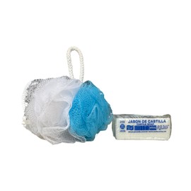 Castille Soap Jabon de Castilla and Bath Sponge- Natural, ideal for Sensitive Skin and baby's Skin 4 oz.