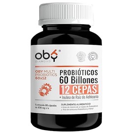Probioticos 60 Billones de 12 Cepas + Prebioticos con Inulina Raiz de Achicoria | 60 cápsulas para 2 meses - Probioticos Mujer y Hombre | OBY MULTI Probiotics