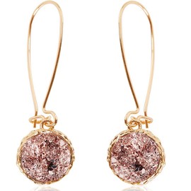 Rose Gold Earrings for Women Dangling - Rose Gold Drop Earrings, Rose Gold Earrings Dangle, Rose Gold Dangle Earrings, Rose Gold Statement Earrings, Rose Gold Tone Simulated Druzy Hanging Earrings