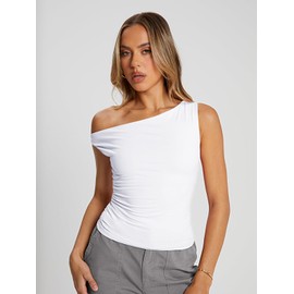 Trendy Queen Womens Summer Tops Off The Shoulder Going Out T Shirts Crop Tank Top Casual Dressy Work Clothes Cute Y2k Fashion Outfits 2025 White XS