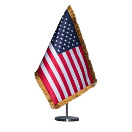 SYII American Table Flag with Gold Fringed 7.8x11.8 Inches, 2 Ply Double Sided Heavy Duty US Office Desk Flags with Adjustable Stand from 9.4 to 16.5 Inch and Round Base