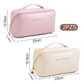 Legbamufy 2pz Cosmetiquera Neceser Viaje Portátil Mujer Moda Gran Capacidad Estuches De Maquillaje Bolsa Organizador Impermeable Para Mujer Dama Regalo Crema Y Rosa