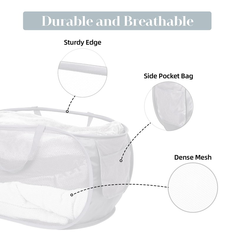 Strong Mesh Pop Up Laundry Basket, Collapsible Laundry Hamper with