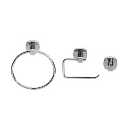 Croydex Flexi-Fix Bathroom Accessory Set Towel Ring, Robe Hook and Toilet Roll Holder, No Drilling Glue Fix