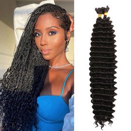Seimainurs Deep Wave Crochet Hair Long Curly Braiding Hair for Boho Braids Ocean Wave Braiding Hair for Black Women (1B#, 30 Inch (Bundles of 2))