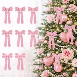 Craflox Spring Easter Bow Decorations, 12 Pcs Pink Velvet Bows for Wreaths, Easter Ornaments for Tree, Spring Decorations for Tree, Wedding Decor