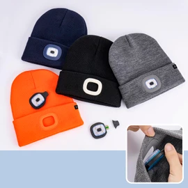 Etsfmoa Unisex Beanie with The Light,Gifts for Men Dad Father, USB Rechargeable LED Warm Knit Headlamp Hat Bright Orange