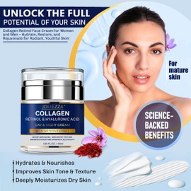 Joliezza Collagen Retinol Face Cream – Hydrating Moisturizer with Hyaluronic Acid & Saffron – Anti-Aging & Wrinkle Care for Face, Neck & Décolleté – 1.69 fl.oz (50ml)