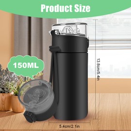 AMFUN 150 ml Stainless Steel Water Bottle, 304 Stainless Steel Water Bottle with Handle, Mini Double-Walled Thermos Flask, Portable Insulated Flask for Sports, School, Outdoor (Black)