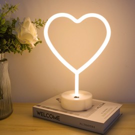 BHCLIGHT Warm White Heart Neon Sign, LED Neon Light Battery Operated or USB Powered Lamp Valentines Day, Table Decorations Lights for Room Dorm Wedding Anniversary Bedroom Classroom Decor