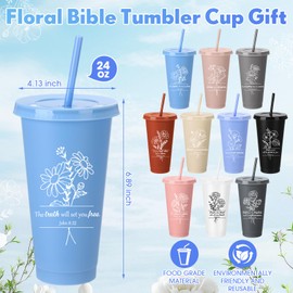Honeydak 20 Pack Christian Gifts 24 oz Plastic Tumblers with Lids Straws Bulk Reusable Religious Bible Verse Coffee Cups Church Inspirational Gift for Women Men Christmas Teacher(Classic Colors)