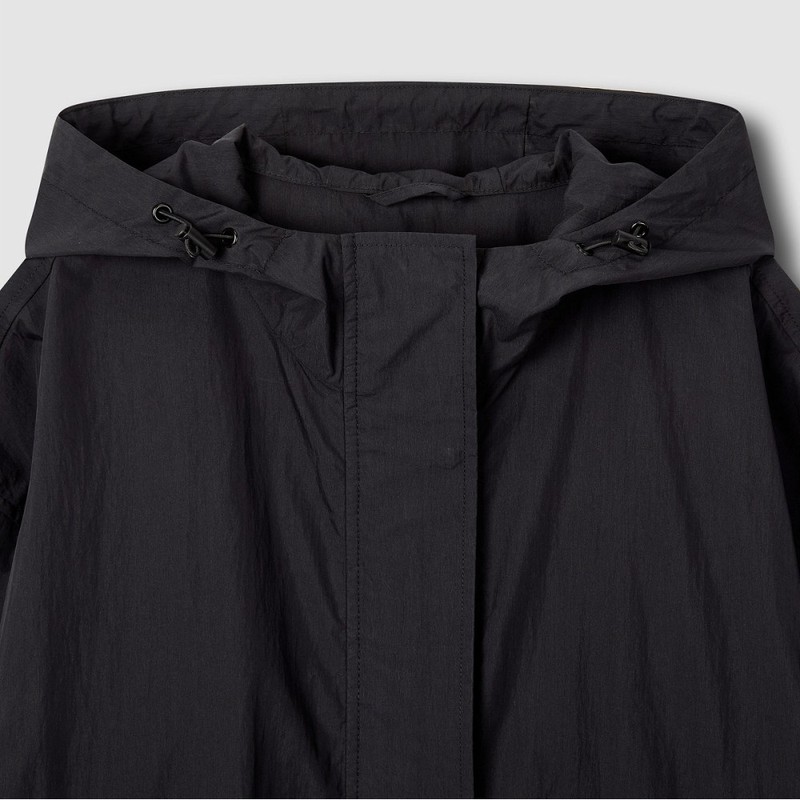 JAJU [JAJU] Women's Crinkly Hood Short Jumper_Black