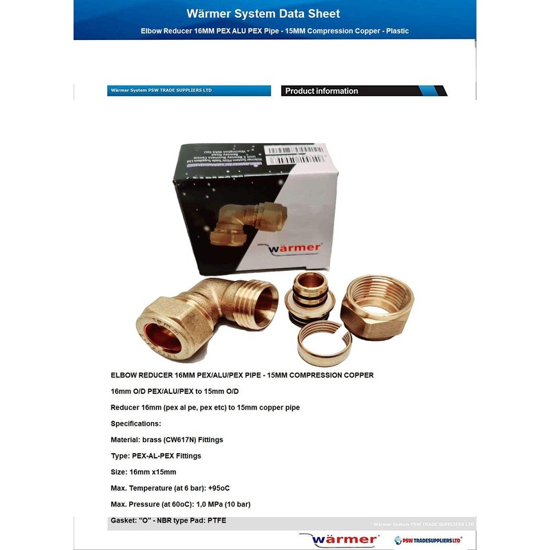 Angle Reducer 16mm PEX Aluminium PEX Pipe - 15mm Compression