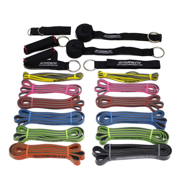 Elite Athlete Fitness Equipment, Resistance Power Band Kit, 20 pc Heavy Weight Kit Includes 12 Bands with Accessories to Train Anytime and Anywhere!!! (Heavy Weight, Athletic)