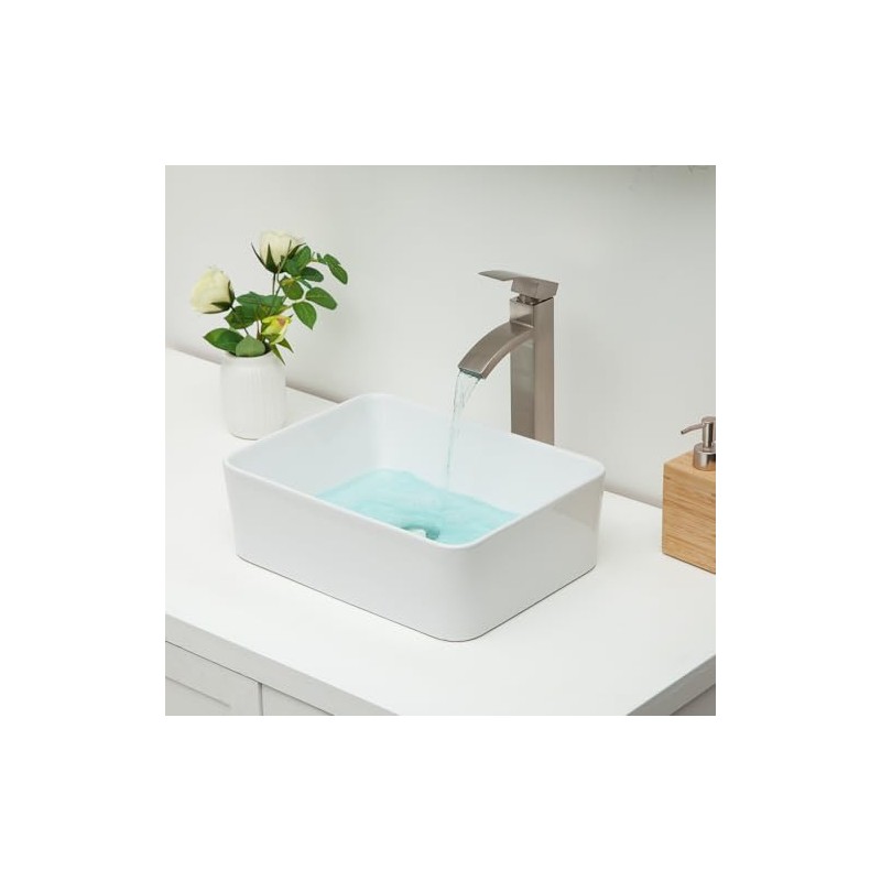 Kichae Vessel Sink Rectangular - 16"x12" Modern White Bathroom Sink