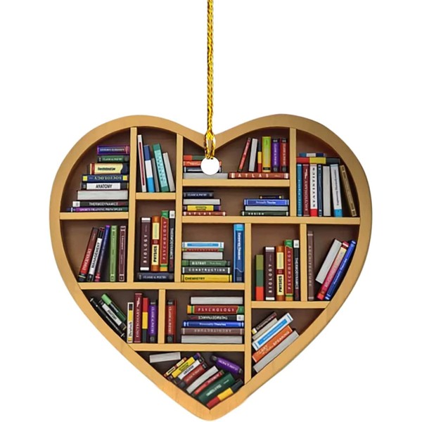 Book Lovers Heart Ornament, Reading Book Christmas Ornament, Acrylic Tree Ornament Christmas Tree Decorations Gift Suitable for Halloween, Thanksgiving, Christmas