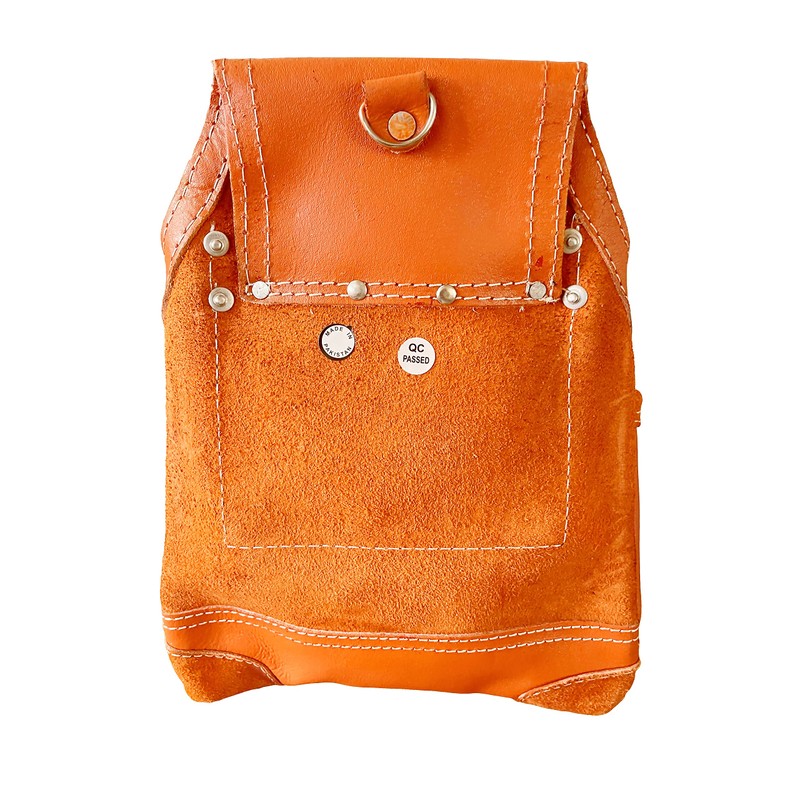 Heavy Duty Tool Carpenters Tool Pouch, Orange, Natural Leather, 10
