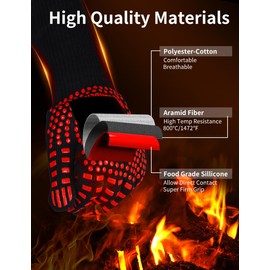 Beesgarden Barbecue Gloves, Heat Resistant up to 800 °C, Extremely Heat Resistant, Fireproof Oven Gloves, Oven Gloves, BBQ Cooking Gloves, Baking Gloves, Ideal for Oven, BBQ, Cooking, Red (S/M)