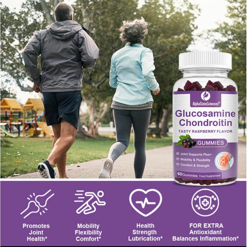 AlphaStateSciences Raspberry Bliss Glucosamine Chondroitin Gummies 1500mg High Strength -