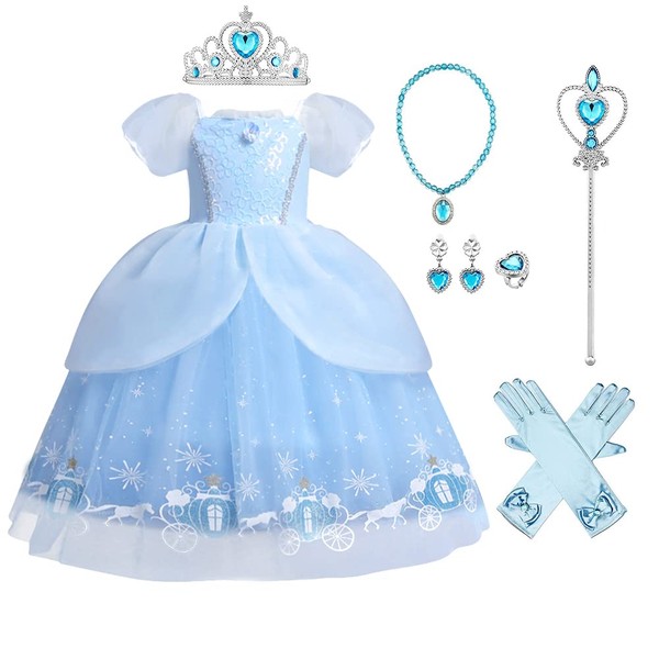 IWEMEK Girls Cinderella Dress Up Princess Costume + Accessories Set