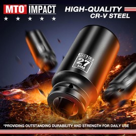 MTO 1/2" Drive 27mm Deep Impact Socket, 6-Point Metric Socket for Automotive Maintaince, CR-V Steel Meets ANSI Standards