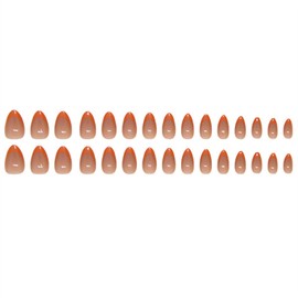 Almond Press on Nails Short Fake Nails French Tip False Nails with Designs Orange Acrylic Glossy Full Cover Glue on Nails Press ons Cute Artificial Stick on Nails for Women Decoration 24 Pcs