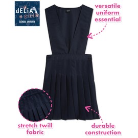 dELiA*s Girls School Uniforms - 2 Pack Pleated Twill Jumper with Double Buckle, Short Sleeve Uniform Dresses for Girls (4-16), Size 12, Navy V-Neck