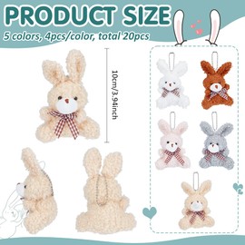 BENECREAT 20Pcs 5 Colors Mini Bunny Plush Keychain, Cotton Bunny Stuffed Animal Mini Plushies Bulk for Birthday Xmas Easter Shower Party Favor Gifts