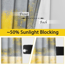 Yellow Window Curtain Yellow Grey Abstract Thermal Insulating Drapes Rust Art Treatment Drapes Modern Curtains for Living Room Bedroom Hotel, 52" x 96", 2 Panels