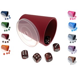 DiceCupFlex - Flexible Dice Cup with Lid Including 5 Dice - Made in Germany (Dark Red)
