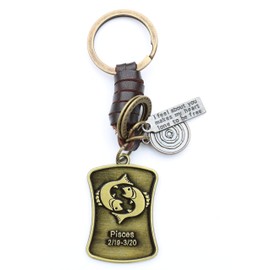 AuPra Pisces Sign KeyRing Gift Women & Men Fishes Zodiac Symbol KeyChain Home Car Leather Keys Holder Horoscopes Ladies Present